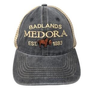 Badlands Medora Est 1883 Strapback Trucker Hat Gray One Size Mesh Back